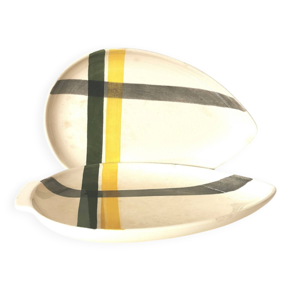 plat de service , ravier , beurrier jaune et vert
