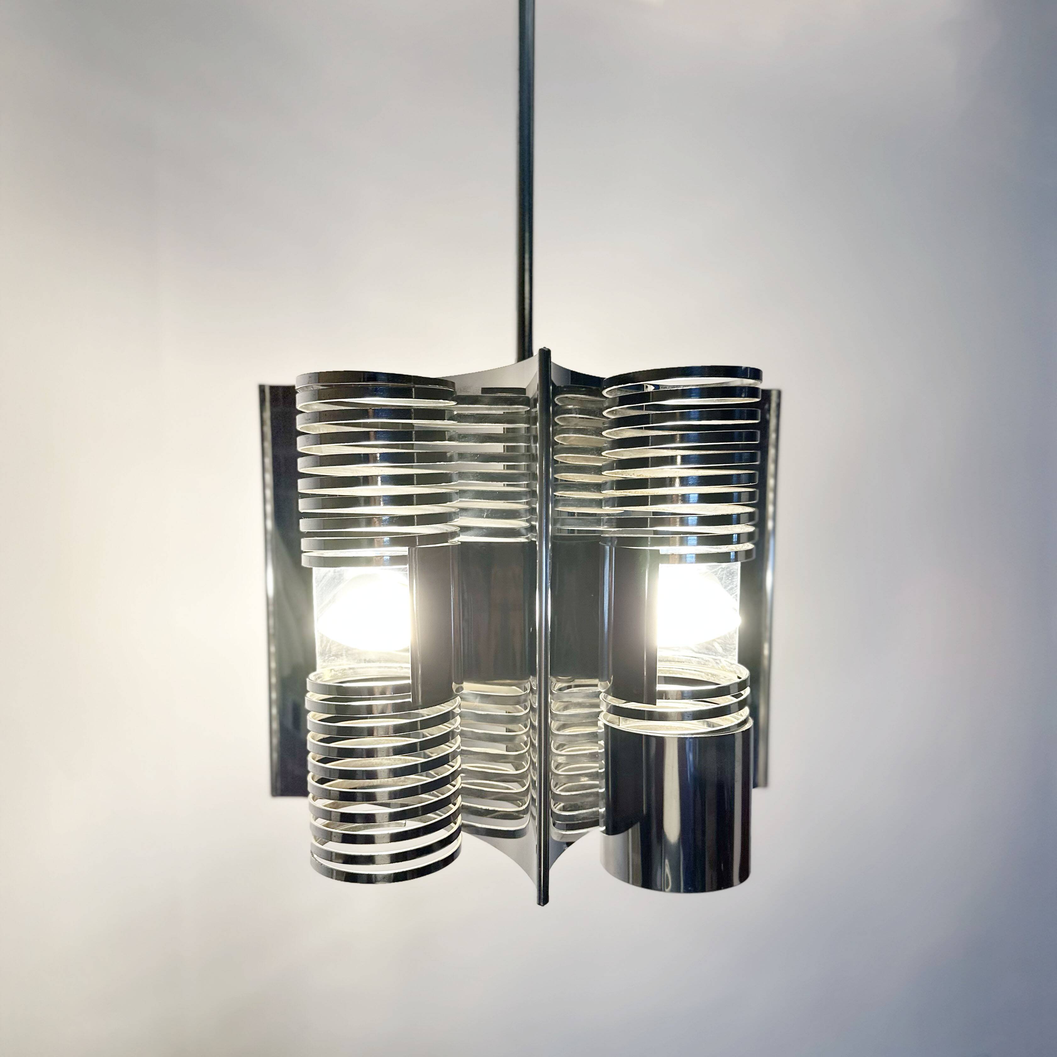 70s chrome Space Age hanging lamp