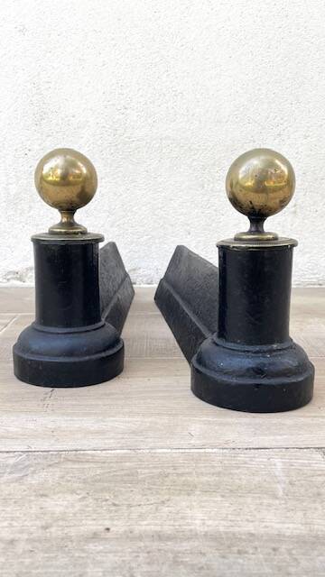 Chenets neoclassical cast iron and brass