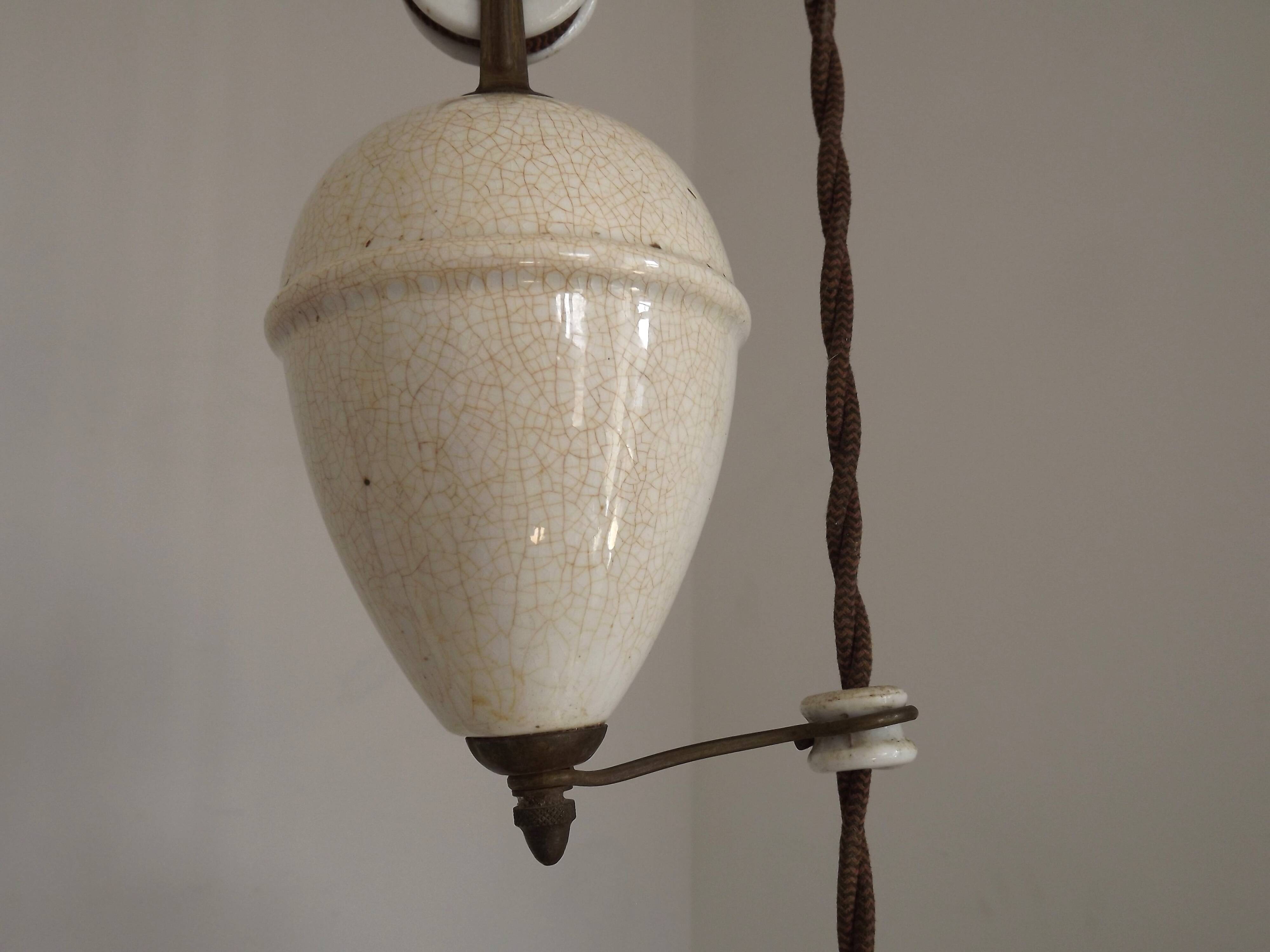 Vintage French Rise & Fall Counterbalance Ceiling Light Opaline Glass Shade