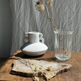 Vintage vase in ribbed glass, flower patterns and flared neck
