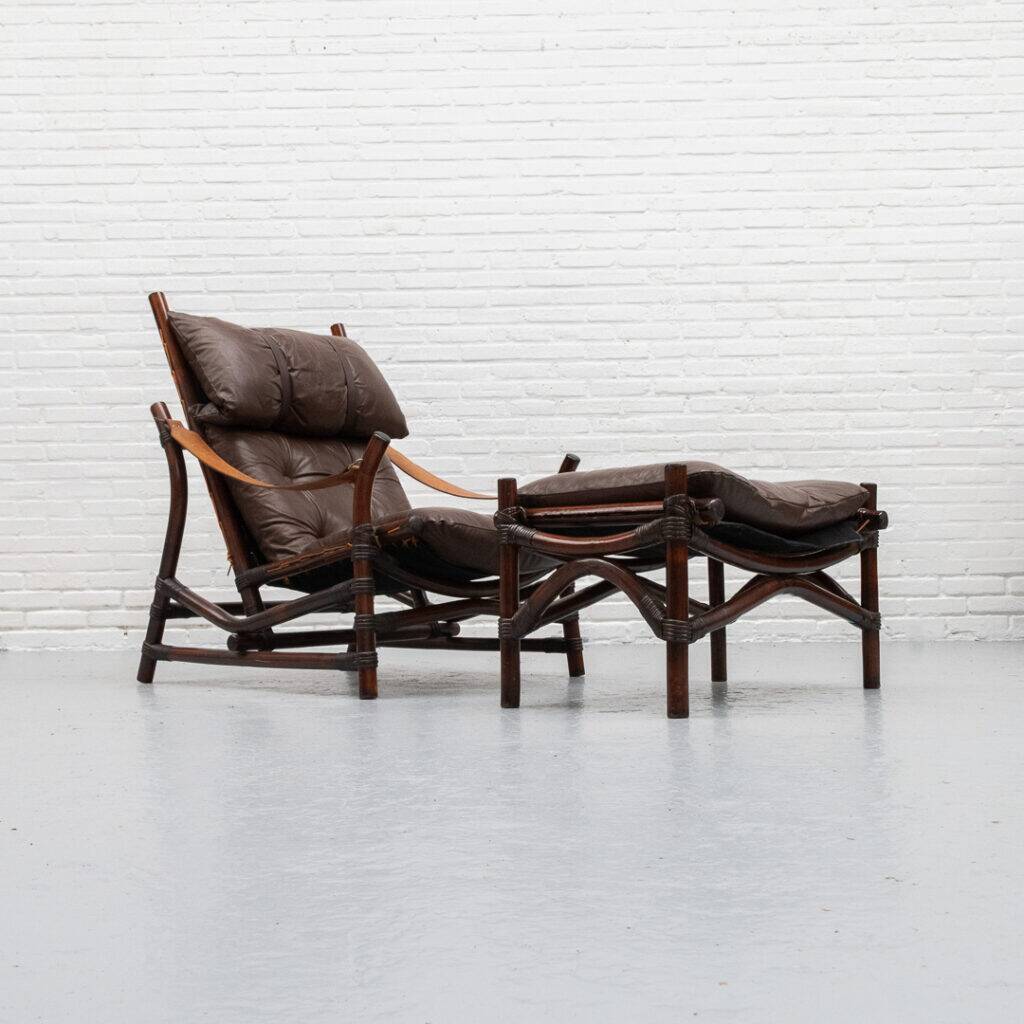 Fauteuil et pouf en bambou des années 1960