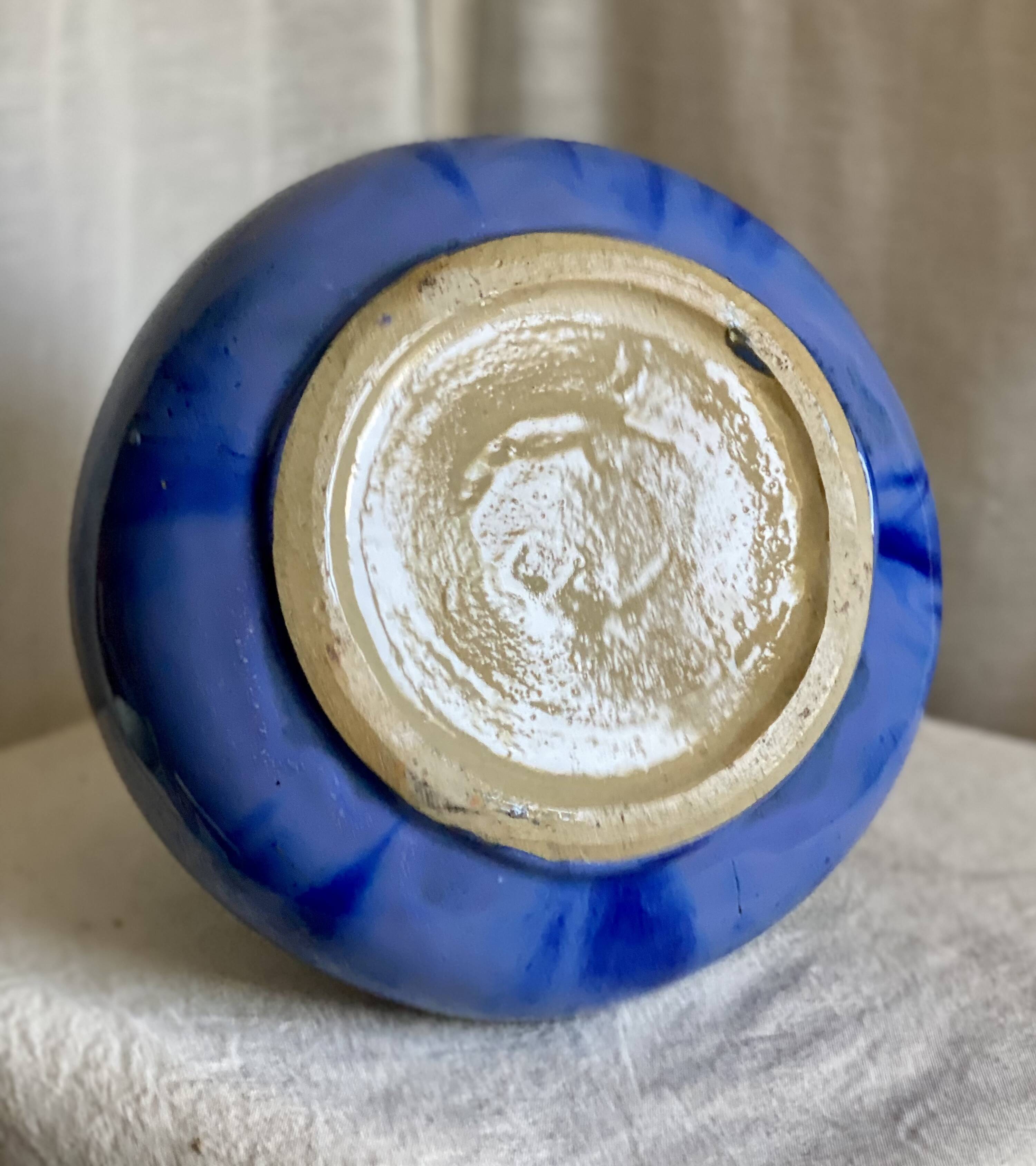 Grand vase Grés flammé bleu vintage 1930