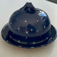 Vintage artisanal blue night ceramic butter dish in Alsatian style.