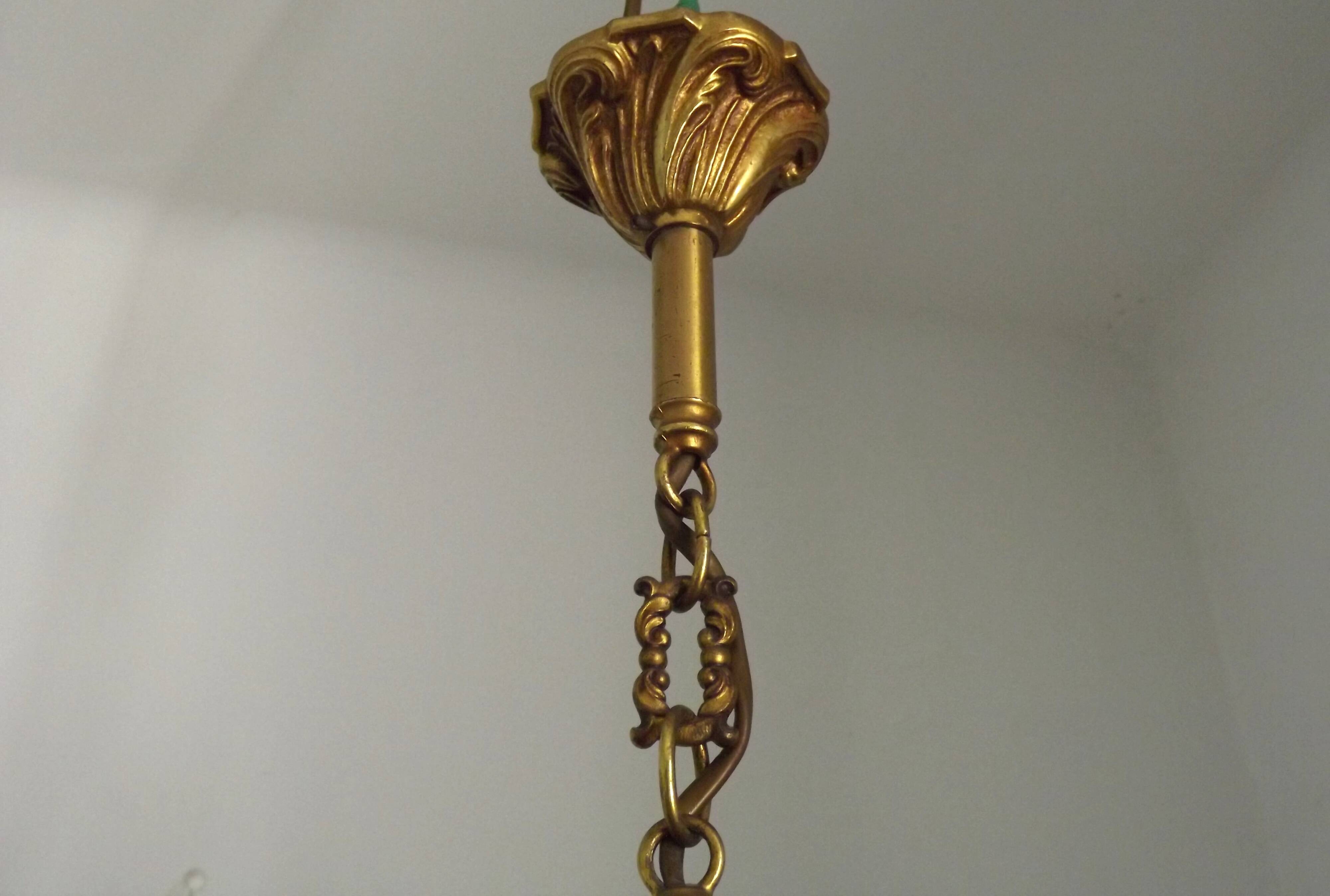 French Vintage Bronze Art Nouveau Style 4 Light 4 Sided Cage Chandelier