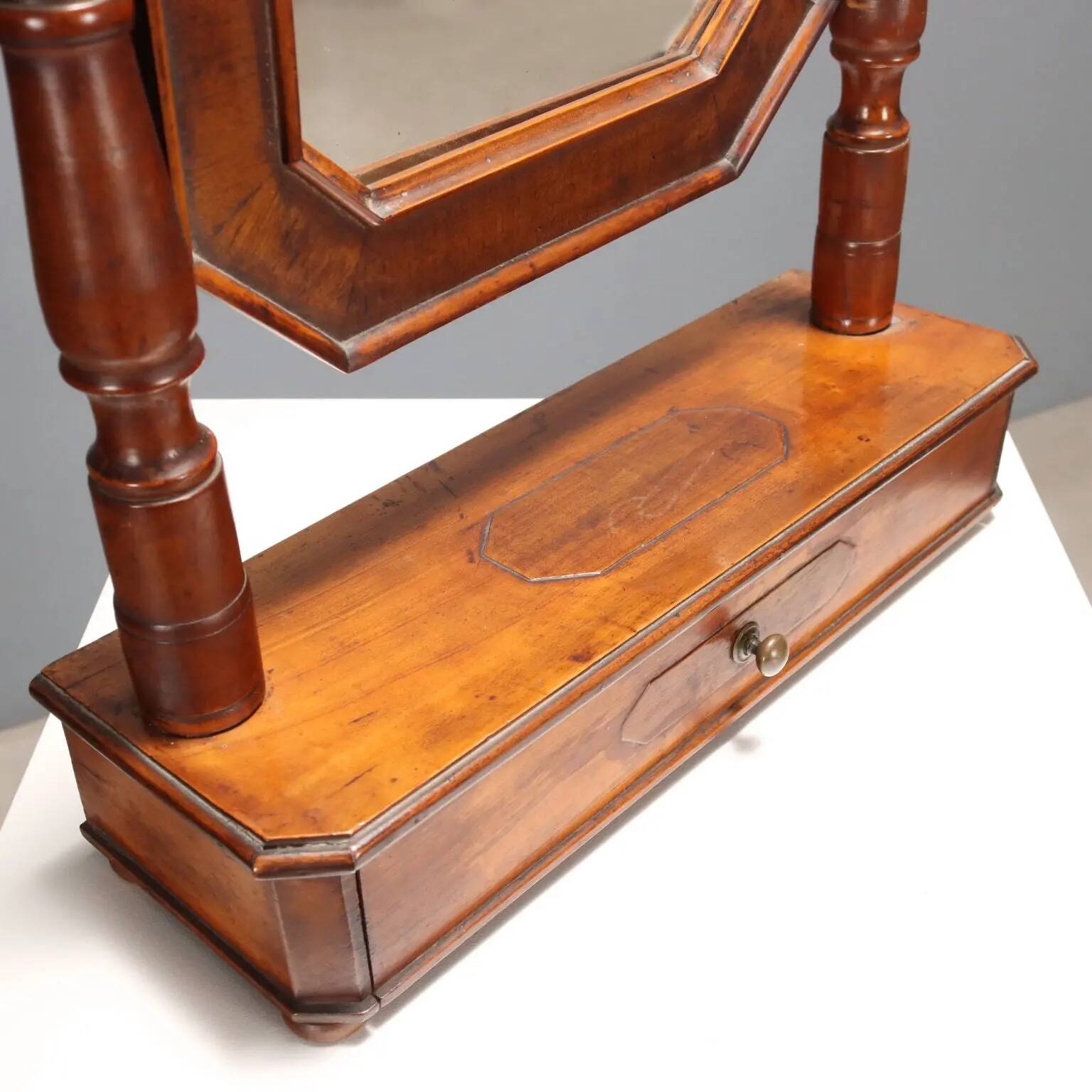 Antique walnut mirror with drawer, Italy, 19th century