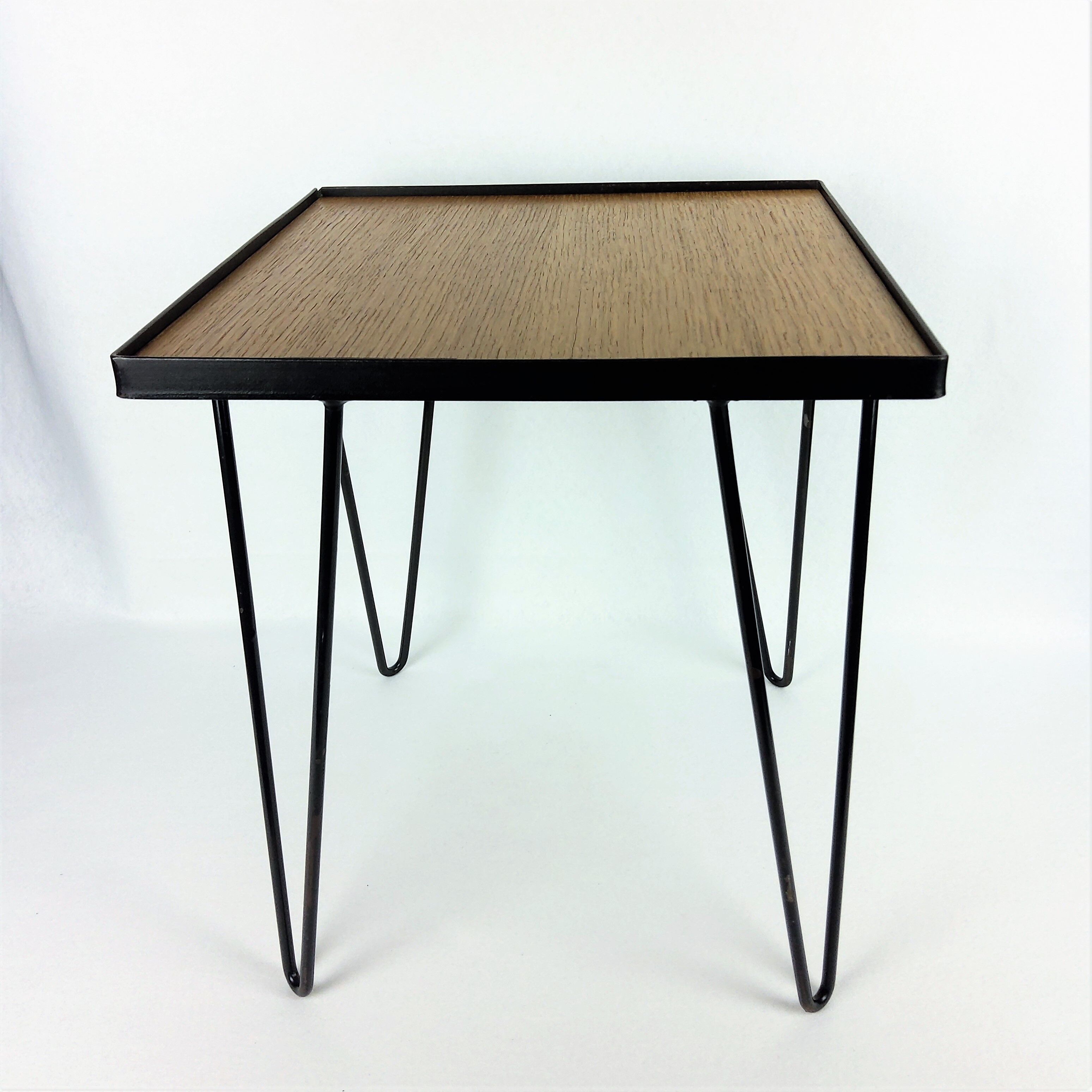 1950 oak and black metal side table