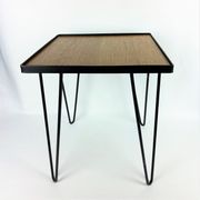 Table d’appoint chêne et métal noir 1950