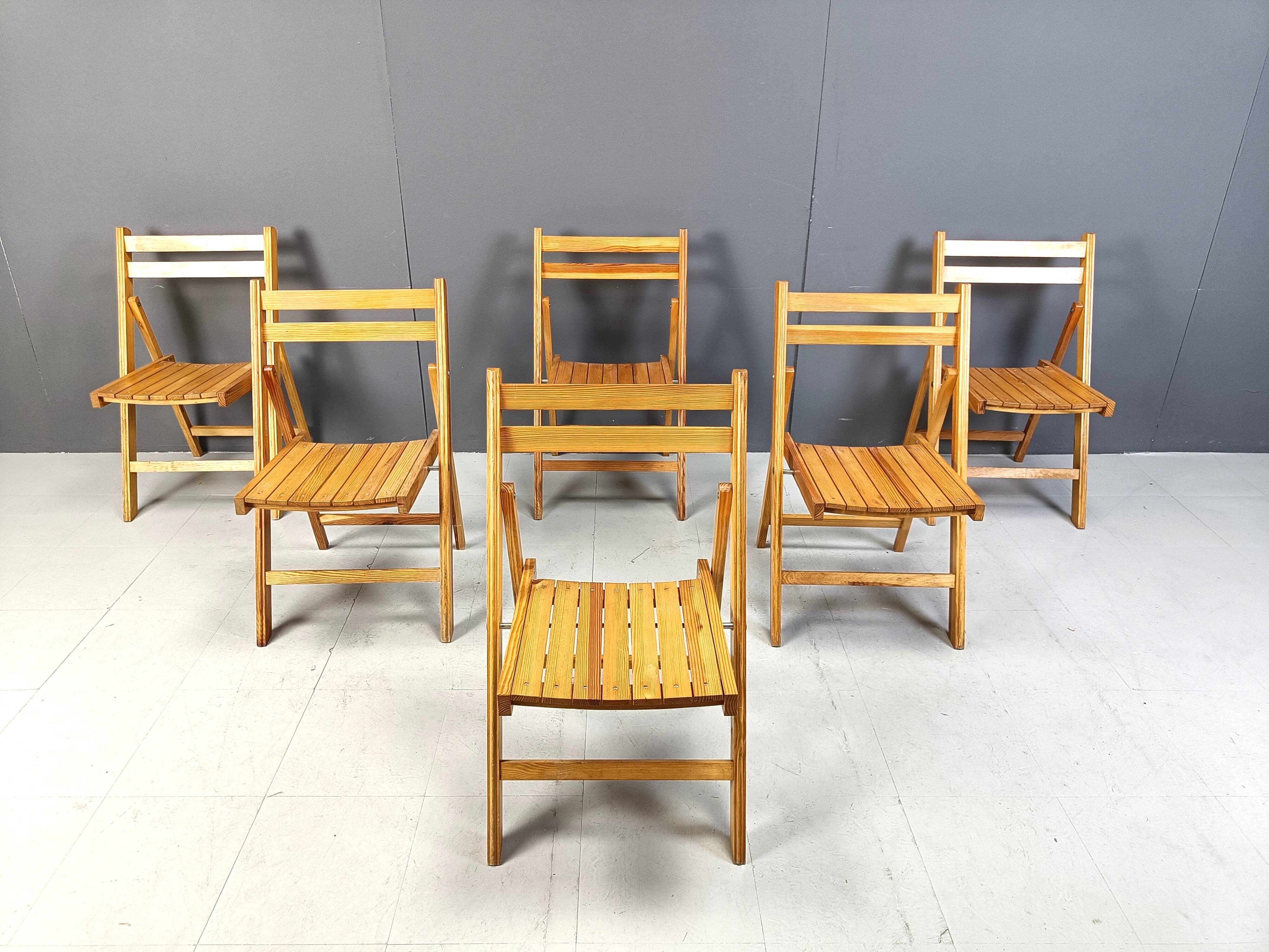 Mid century wooden folding chairs, 1950s - set of 6