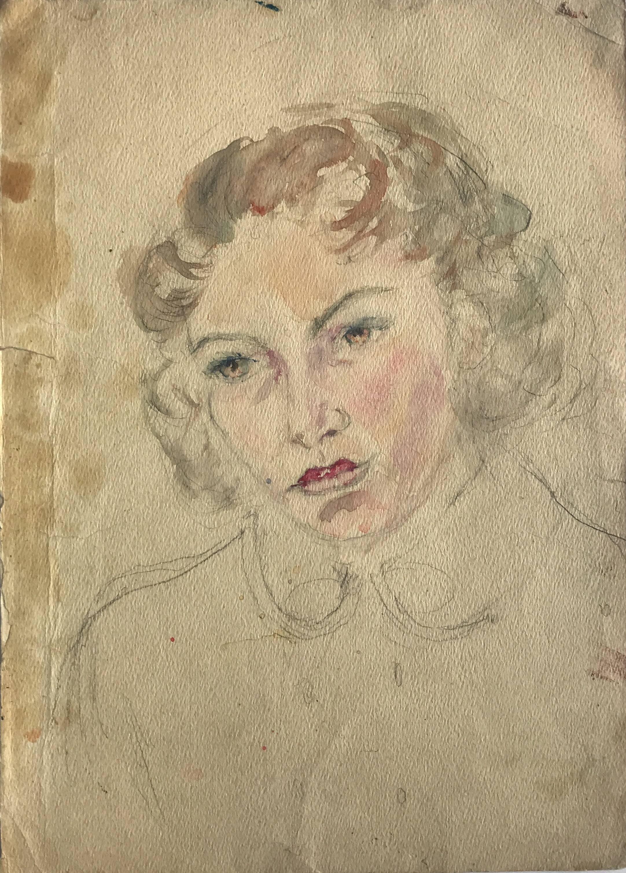Portrait of a woman, 1950s/1960s. Watercolor and graphite on paper