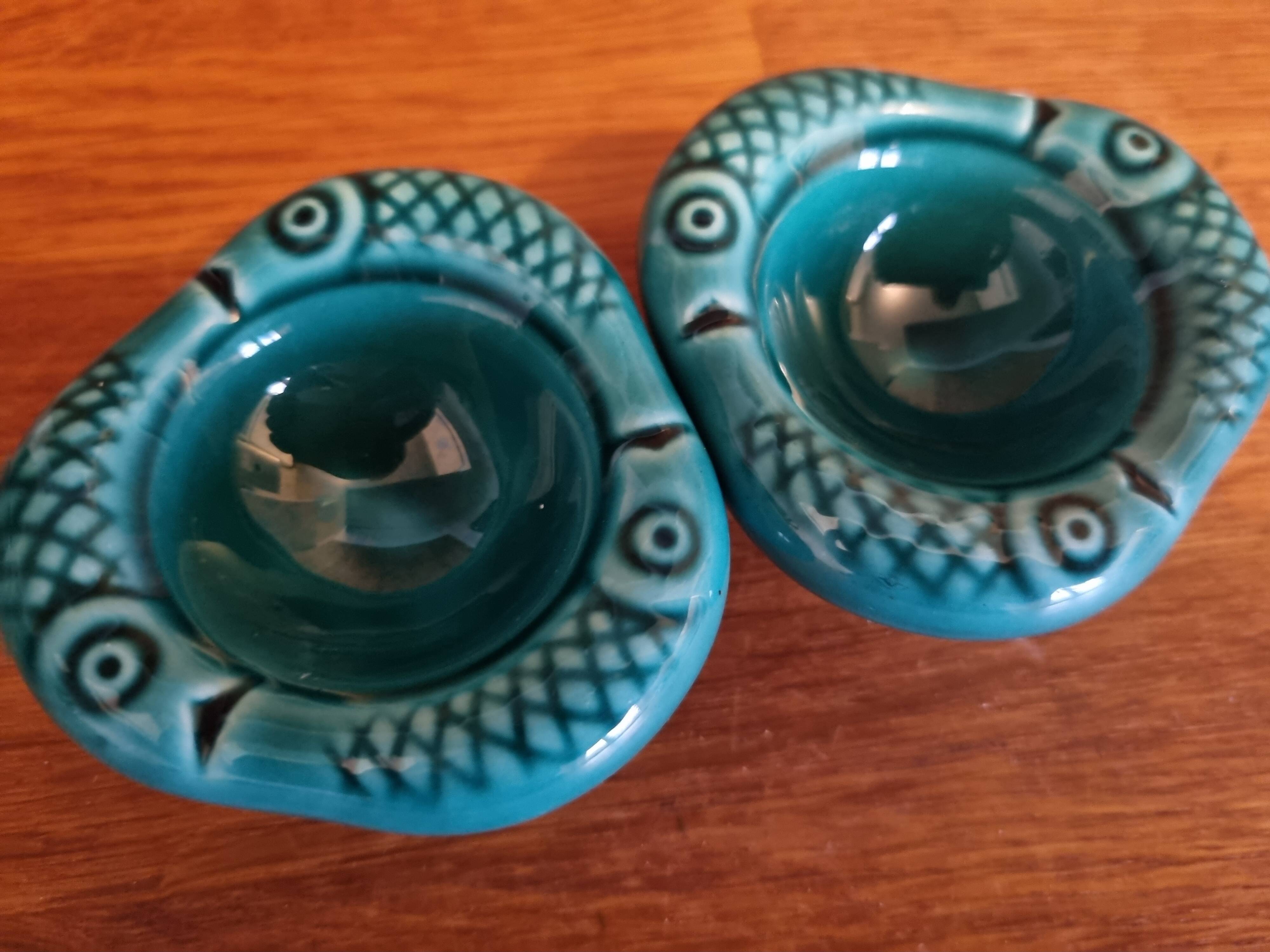 Set of 2 vintage green ceramic egg cups