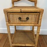 Antique rattan bedside table with vintage drawer