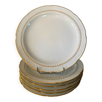 6 assiettes plates porcelaine fine frise or