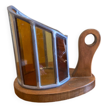 Wood and stained glass candlestick