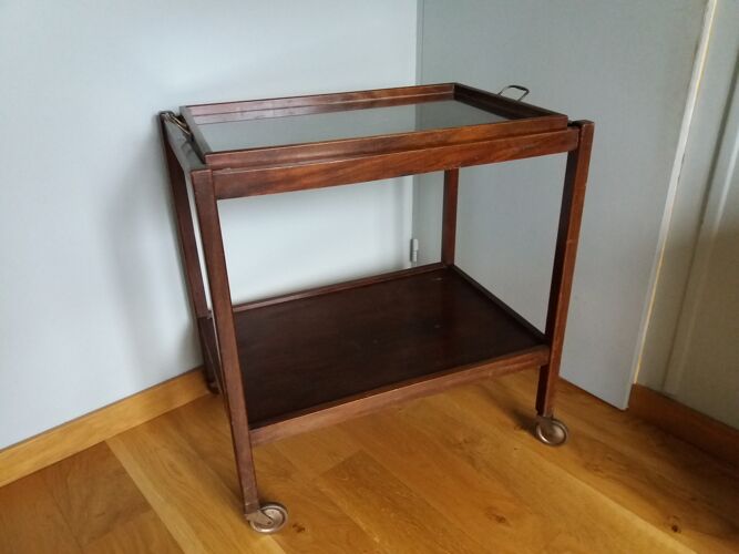 Modernist style rolling console service with removable glass top