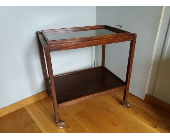Modernist style rolling console service with removable glass top