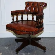 Chesterfield Captains Swivel Chair in Hand-Dyed Brown Leather