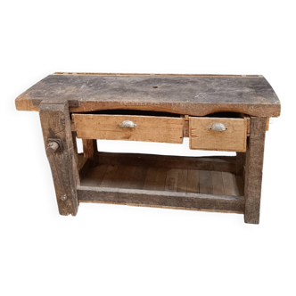 Vintage solid wood carpenter's workbench