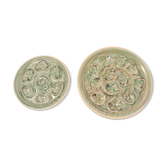 Ceramic oyster service, 6 plates and a dish, speckled green