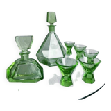 Green glass Art Deco liquor  set, Czechoslovakia 1920s-1930s