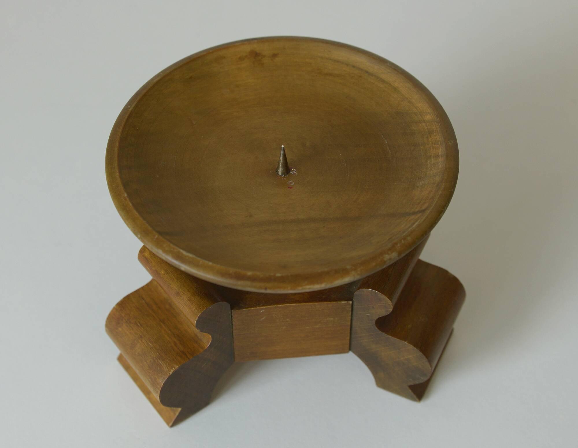 Large antique candle holder Art Deco handmade wood candle stick holder