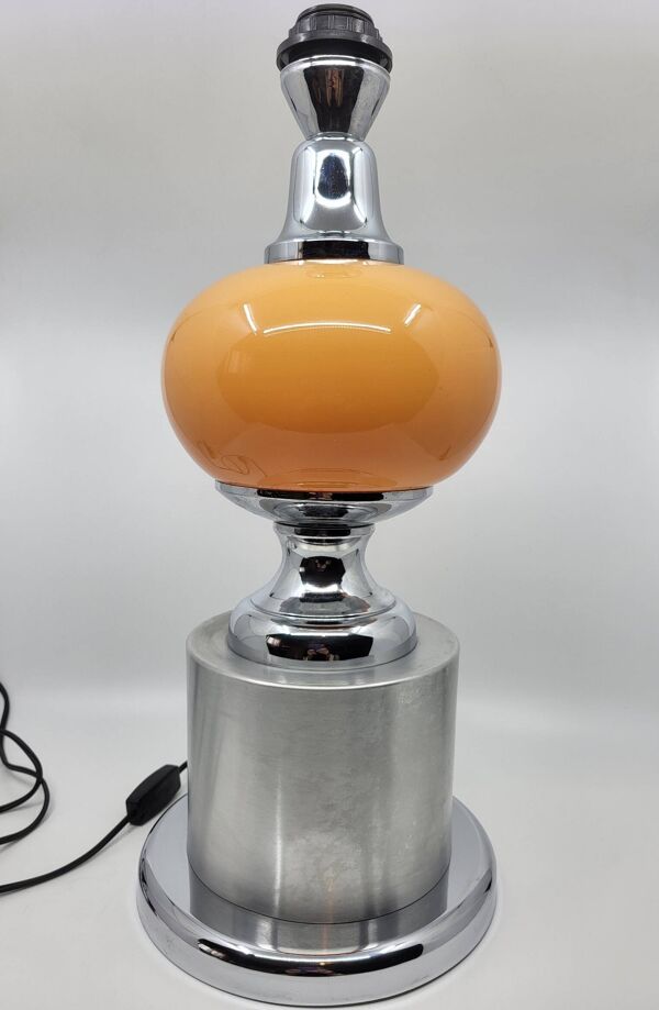 Lampe Diderot Delmas en opaline Orange socle chromé France 1970 Vintage
