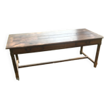 Table de ferme de cuisine en chêne et châtaignier XVIIIe avec deux tiroirs 196/87-78h