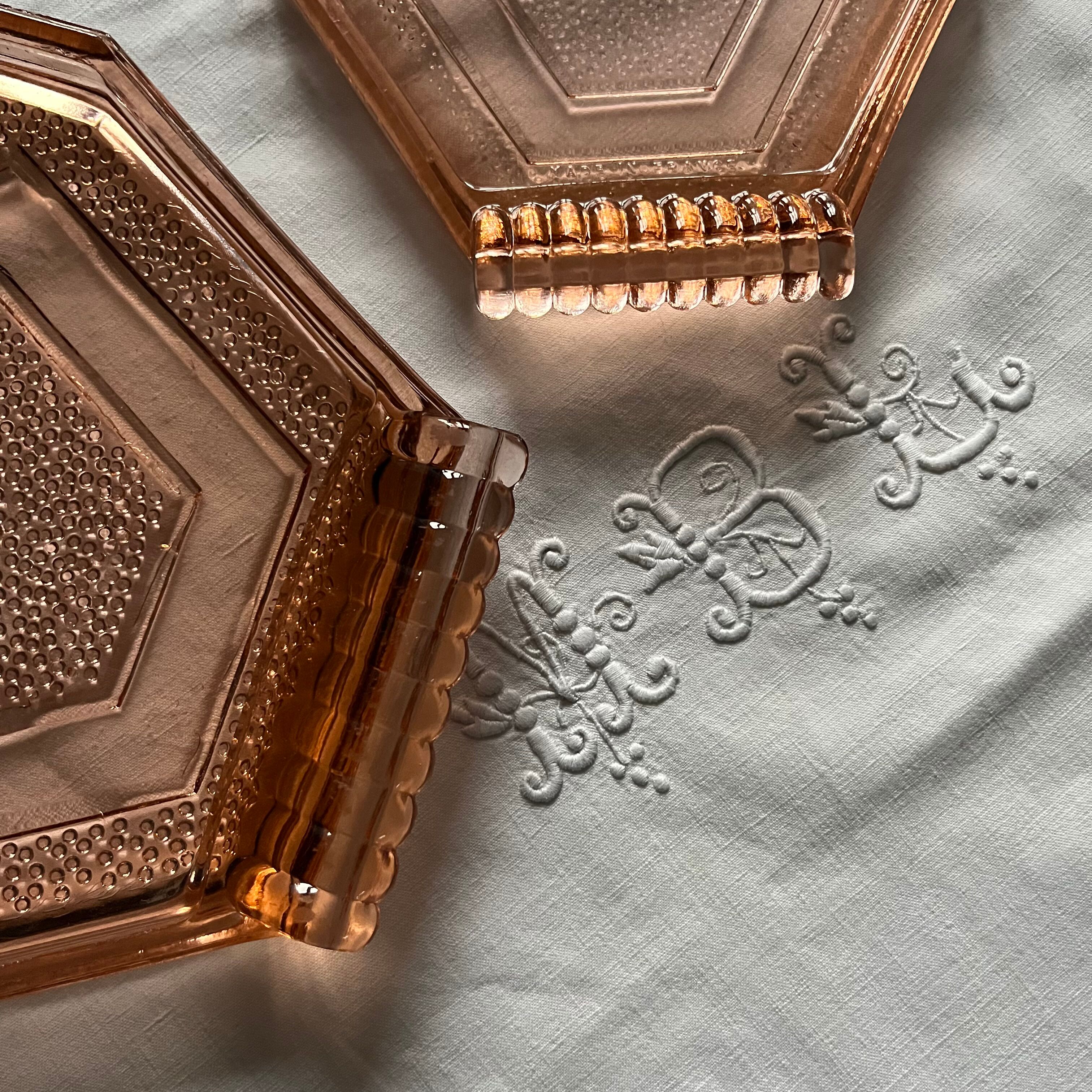 Set of 2 Art Deco glass trays