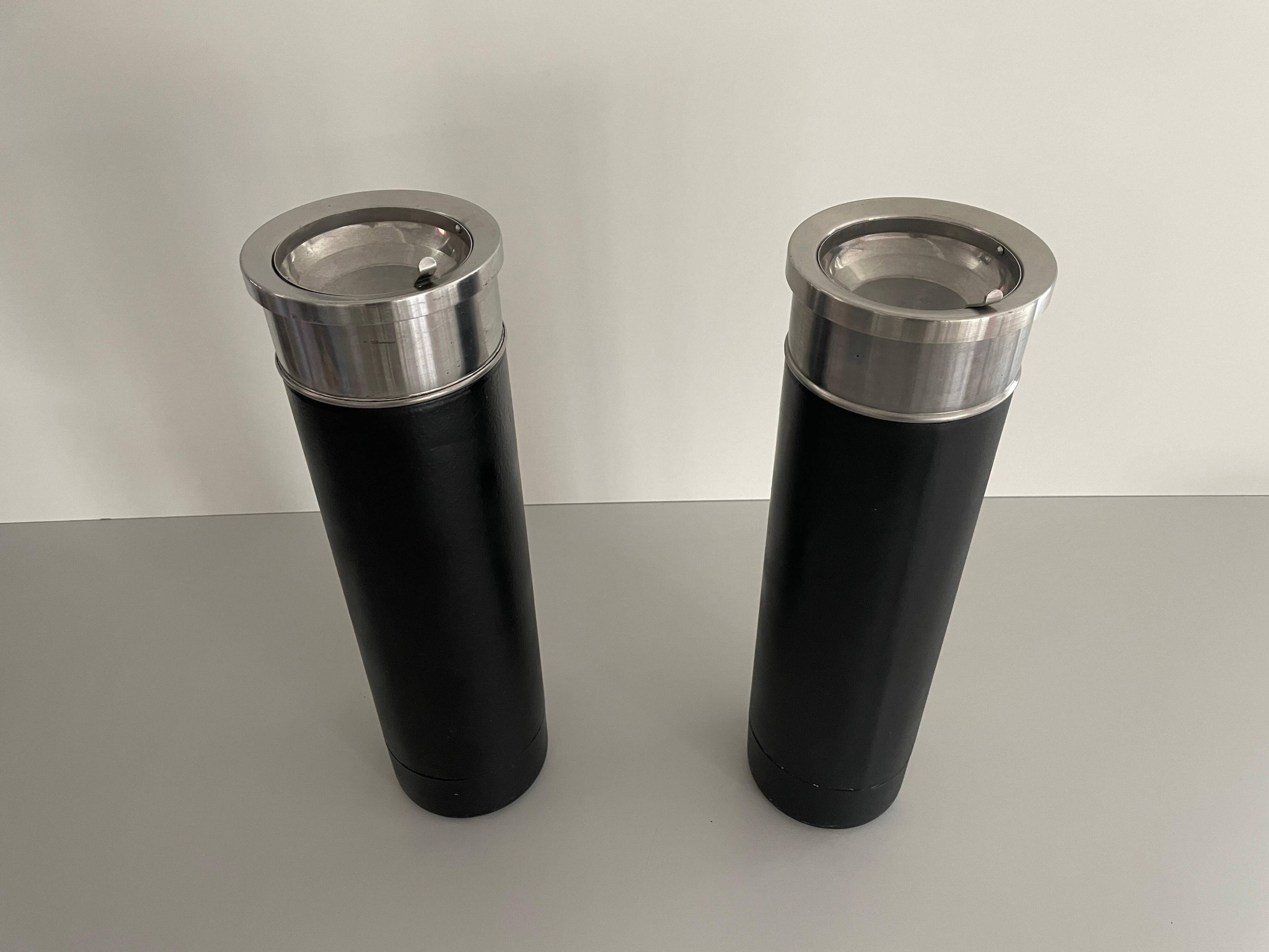 Set of 2 chrome floor ashtrays, 1960s, Germany