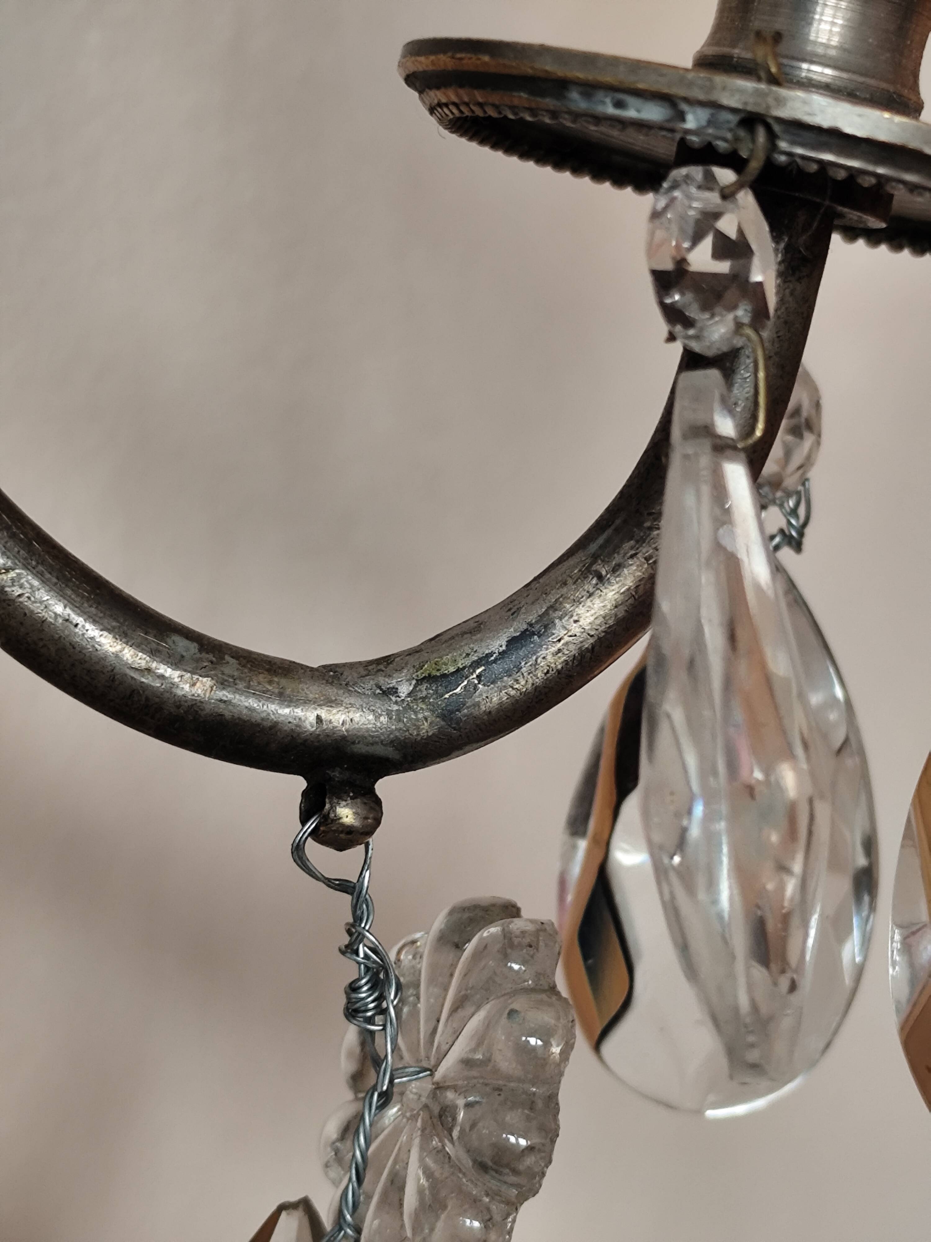 Wall light in tinned brass and crystal pendants - rococo light 2 lights