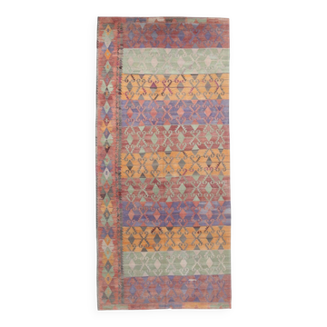 6x13 Kilim Red & Blue Long Wide Ethnic Pattern Wool Kilim Rug, 176x390 Cm