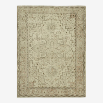 Handmade turkish unique 1980s 217 cm x 285 cm beige wool carpet