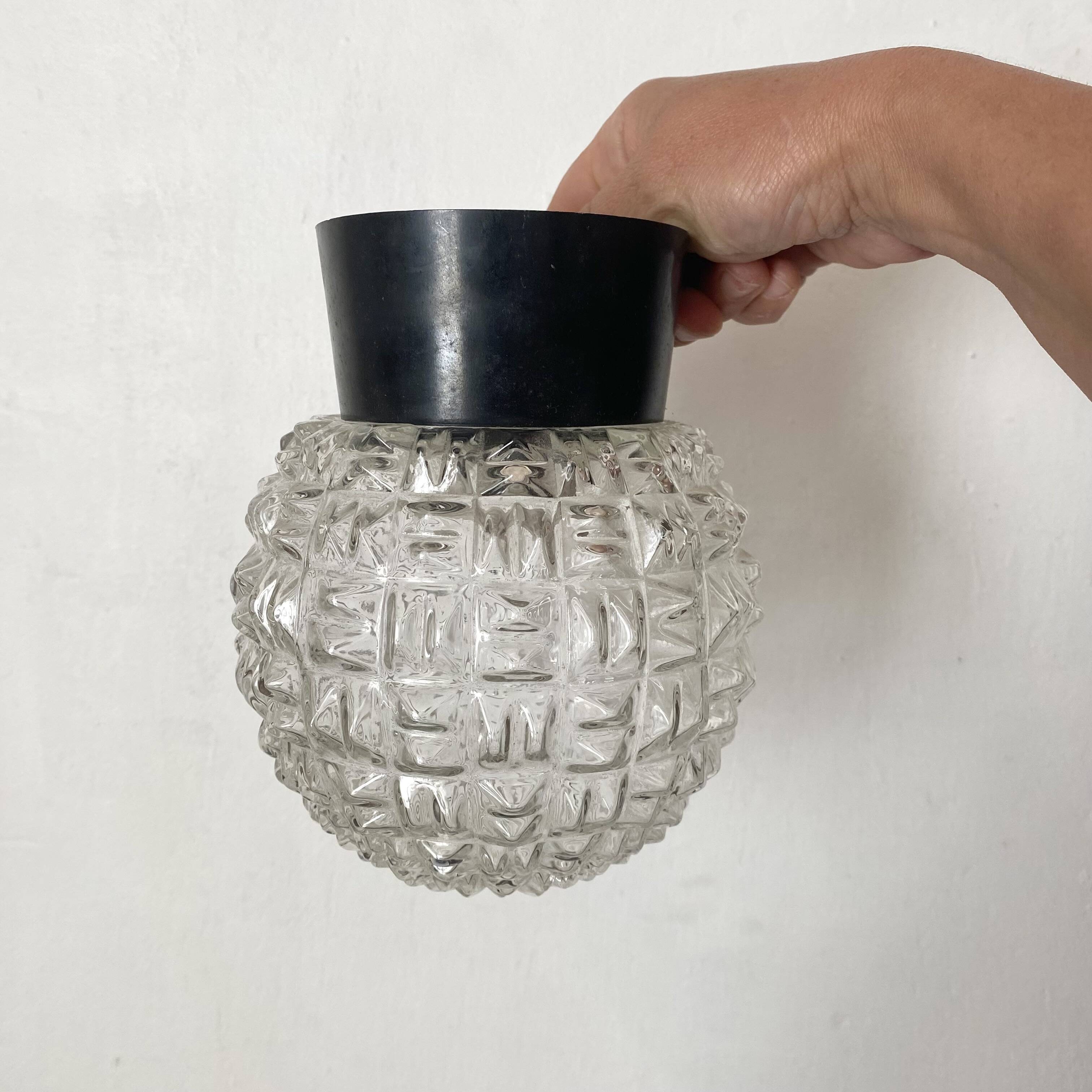 Vintage ceiling light, molded glass ball, 60s-70s