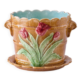 Grand cache-pot en barbotine de Wasmuel Art Nouveau XIXe