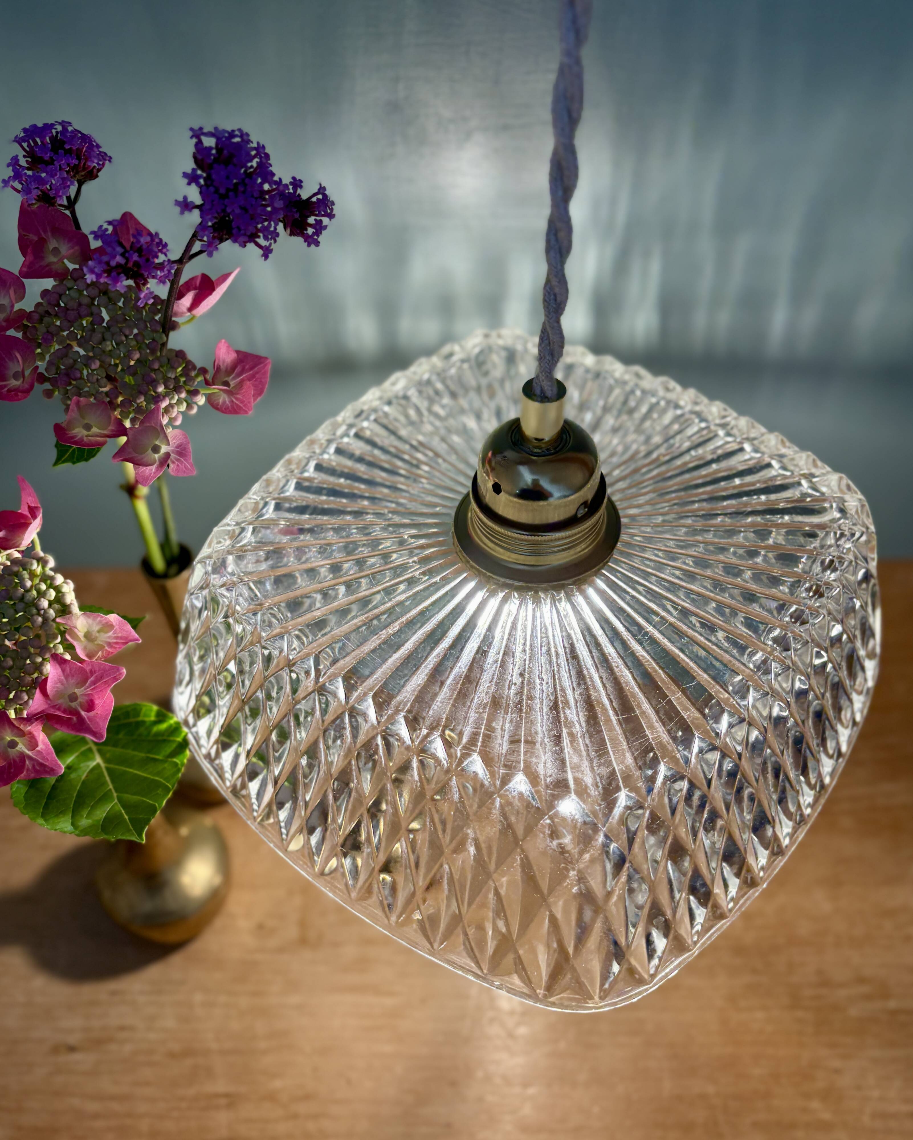 Vintage square glass pendant light - tableware collection -