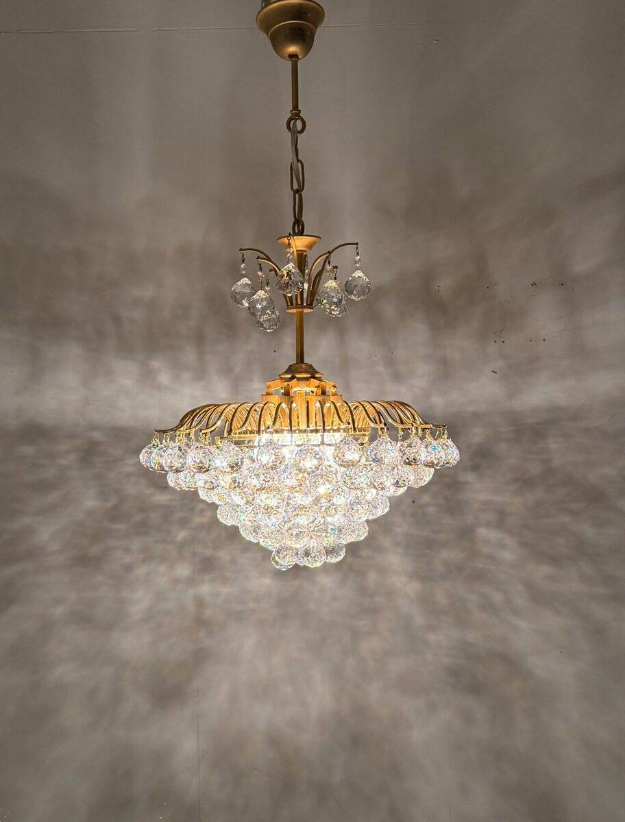 Hollywood Regency chandelier with crystal glass shades by Ernst Palme, Germany, 1960s