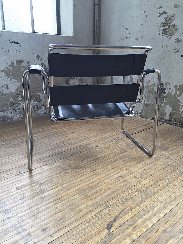 Bauhaus modernist leather chrome armchairs