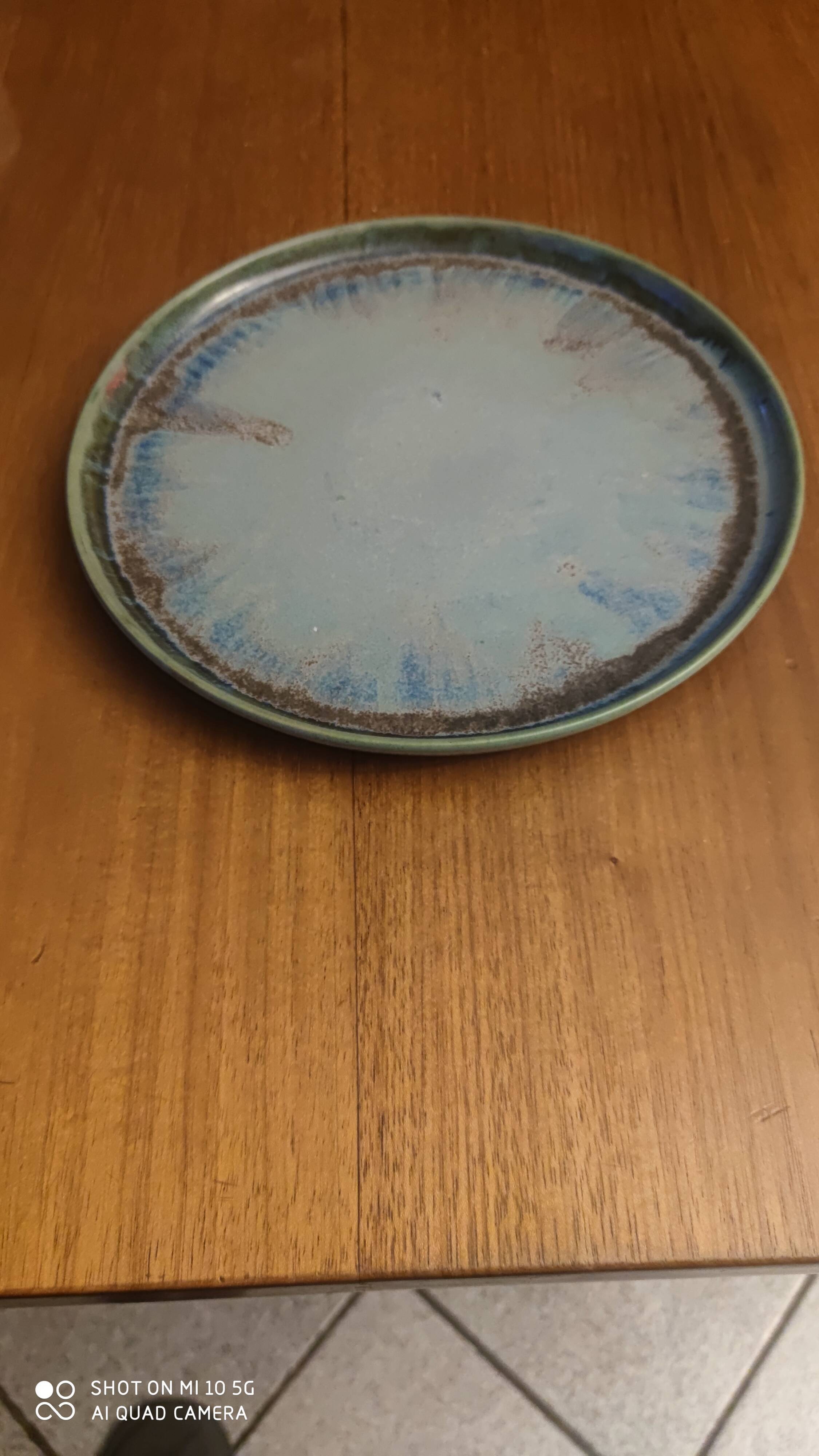Enameled stoneware pie dish from Denbac, circa 1900