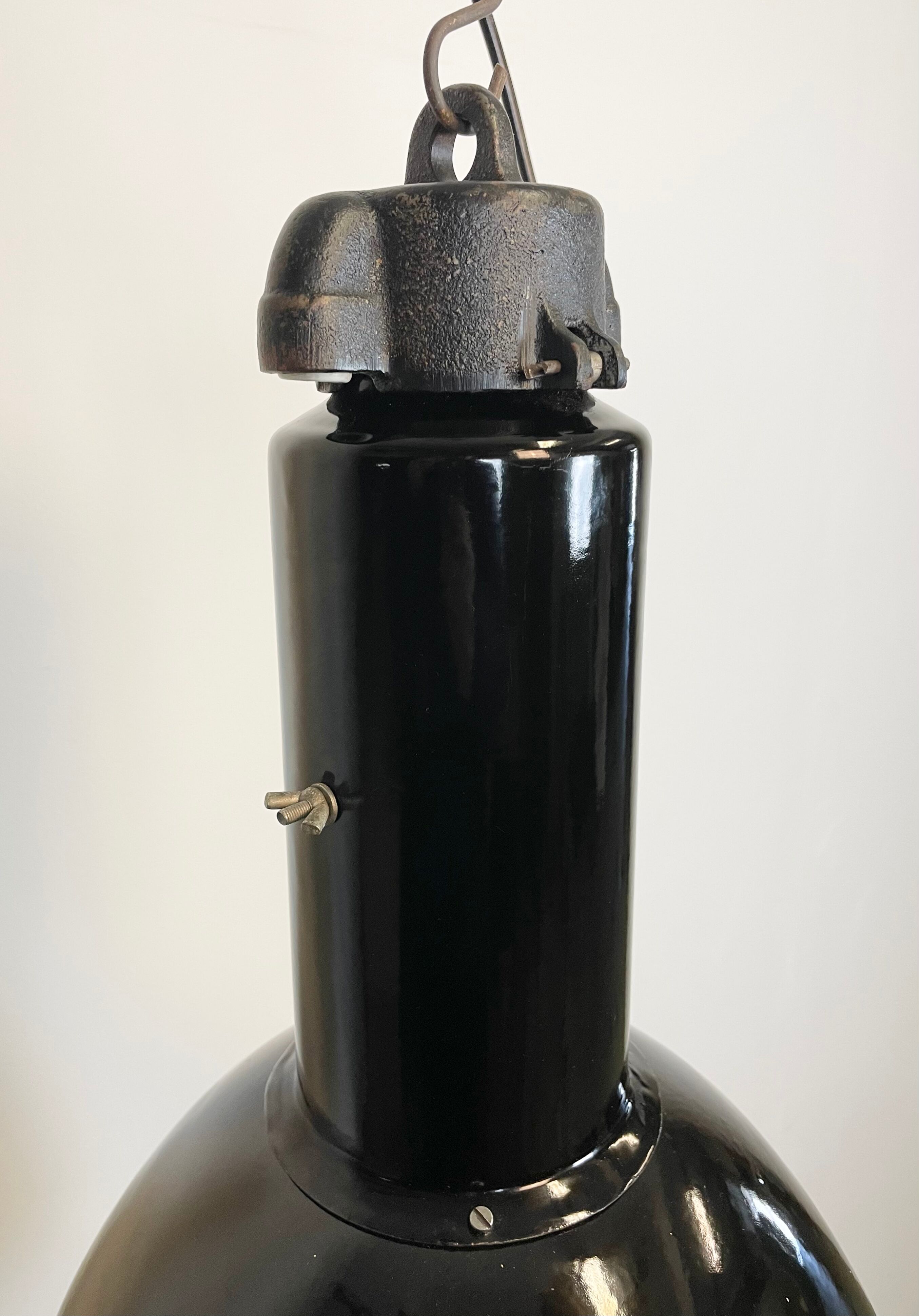 Industrial bauhaus black enamel pendant lamp, 1930s
