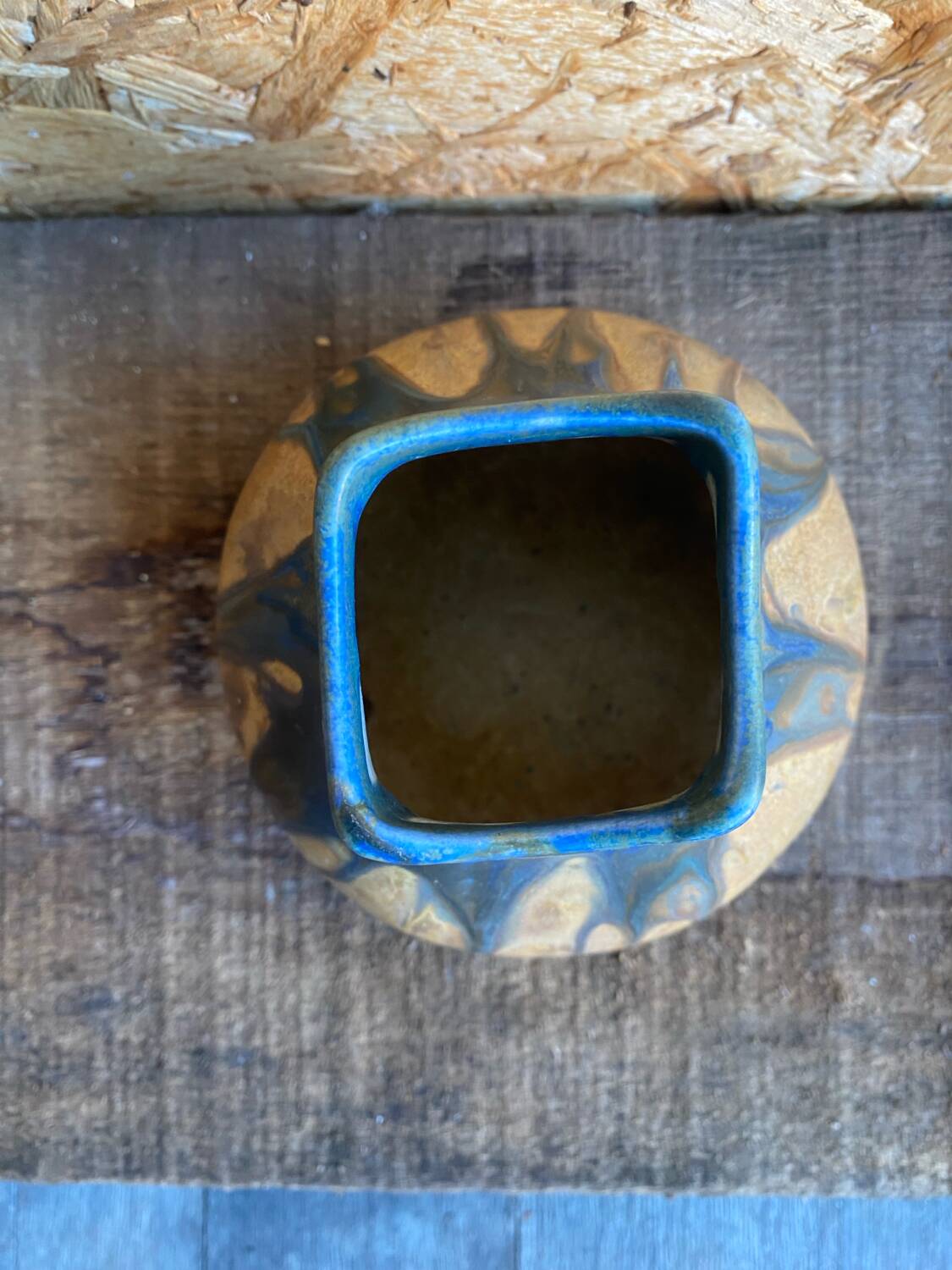 Ancient Vase GILBERT METENIER Beige Stoneware Blue Glazes Vallauris Vintage