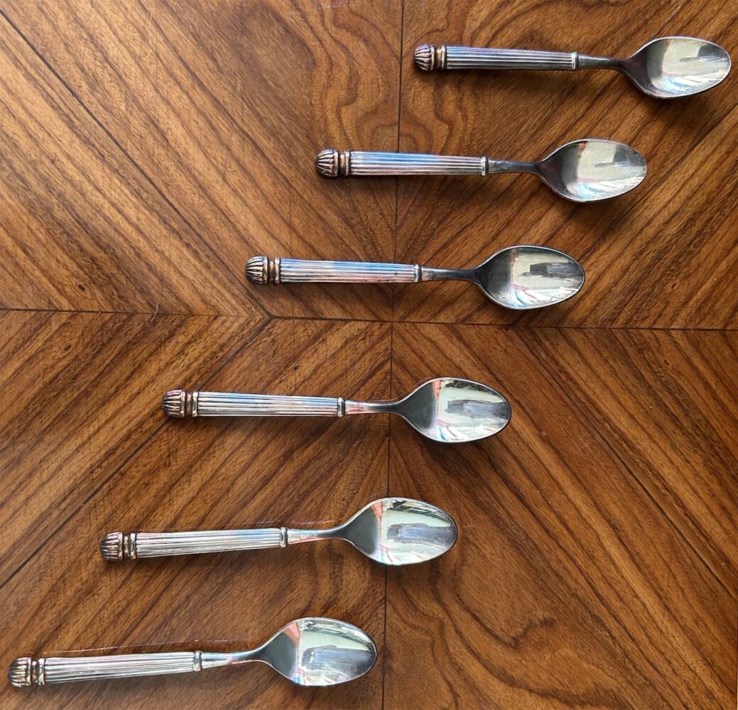 6 small silver-plated metal spoons, Vuillermet silversmiths, Art Deco, 1930