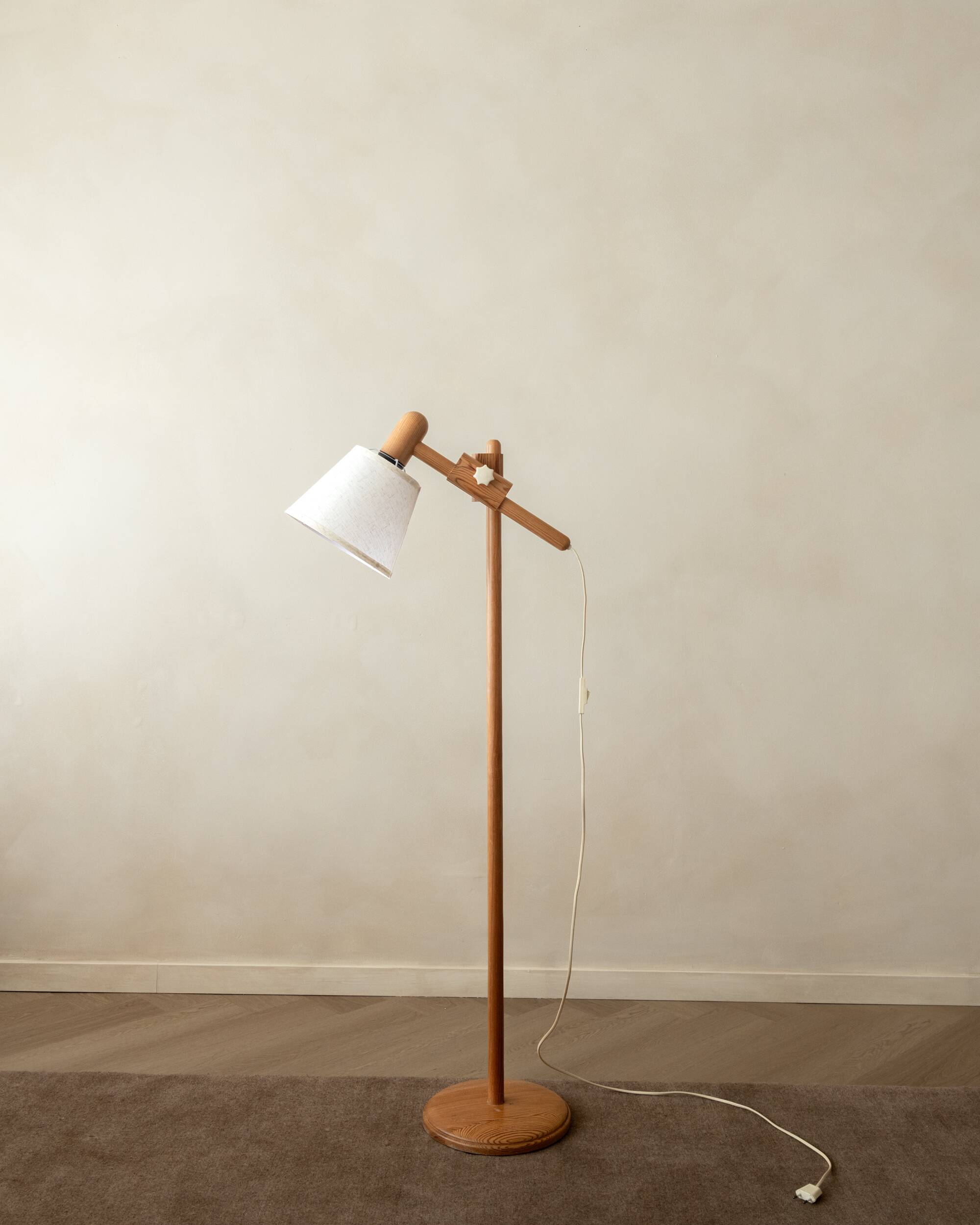 Vintage Danish Pine Adjustable Floor Lamp by +LYS Denmark, 1960s