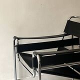 Wassily tubular armchair in chrome & black leather, designed by Marcel Breuer in 1970.