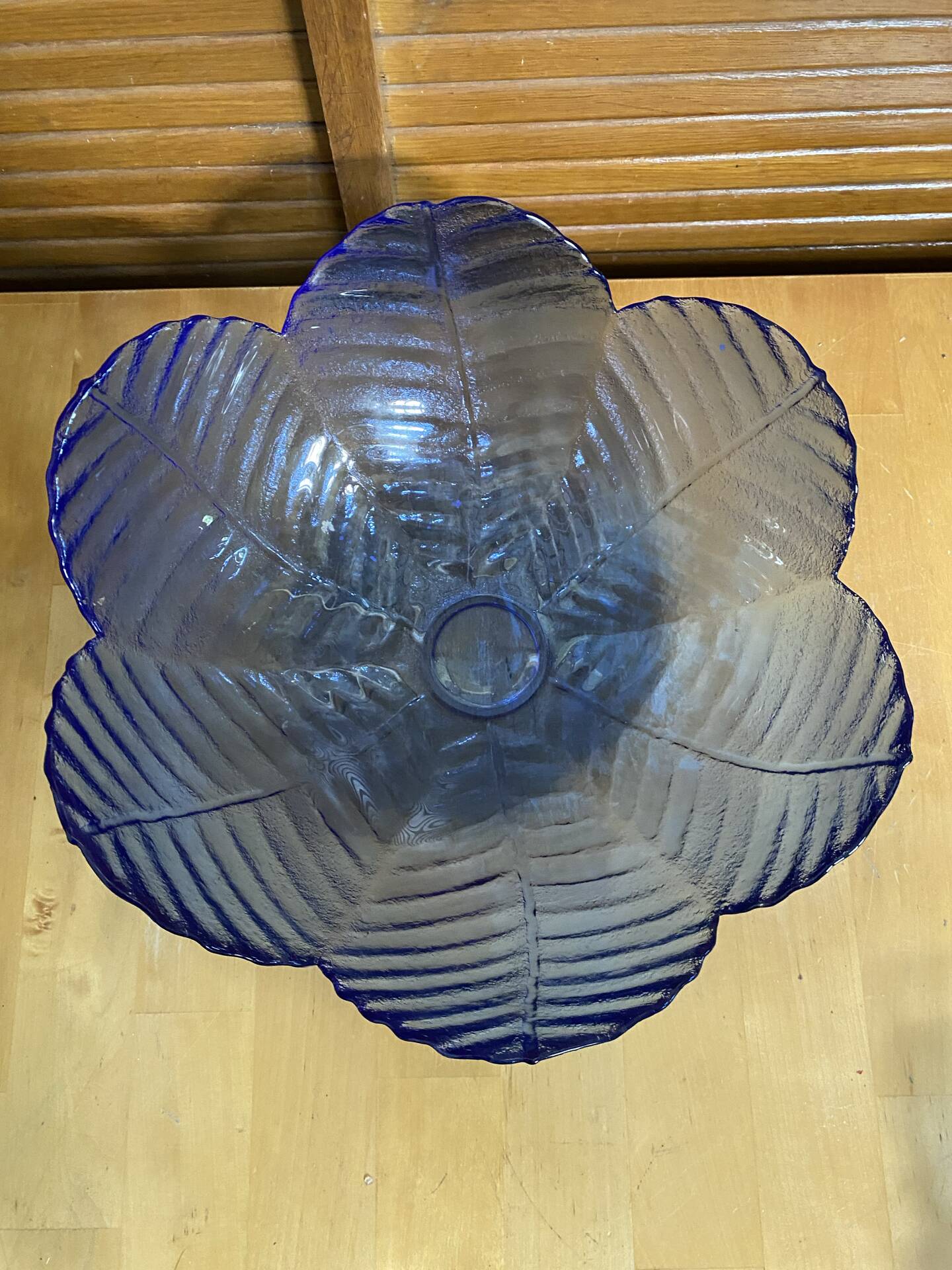Set of 3 Cobalt Blue Moulded Glass Bowls in Flower Petal Shape Vintage