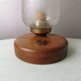 Lampe de table en bois avec capuchon en verre années 80