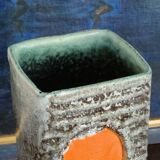 Vase Strehla 1970 Allemagne fat lava et taches oranges
