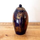Shiny Blue Gold Ceramic Tall Teapot, Oily Splatter Pattern