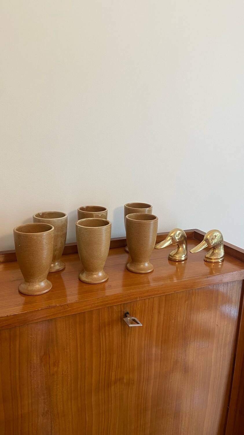 Set of 6 glasses / mugs in stoneware, vintage 1970.