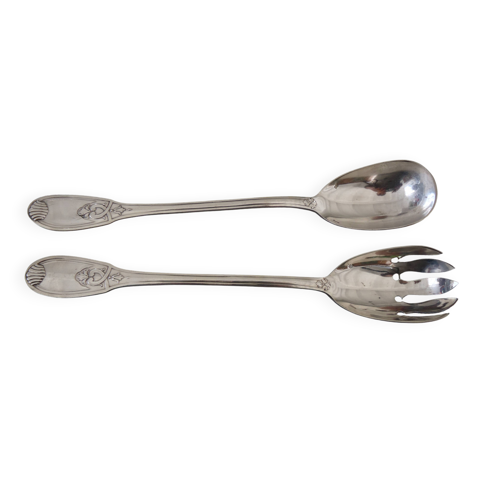Silver metal salad cutlery, silver
