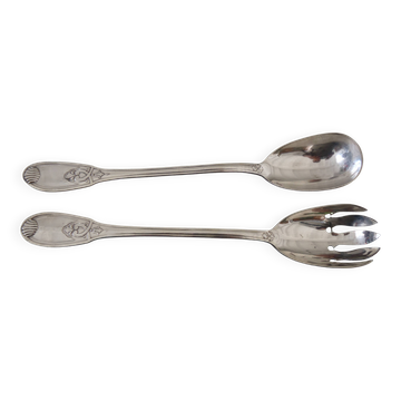 Couverts a salade en metal argente, argental